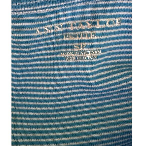 ANN TAYLOR blue white stripes 3/4 sleeves top size SP - Picture 3 of 14
